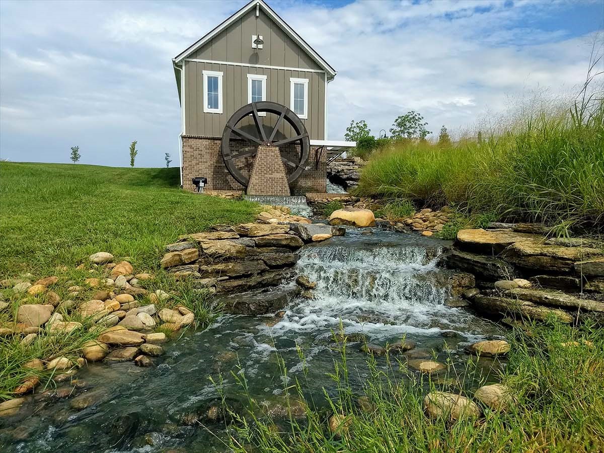 Beautiful landscape with clean stone work and lawn